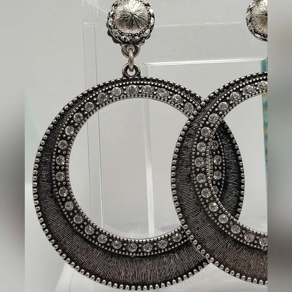 ✨3/$30✨ Marcasite Sparkly Drop Grey Round Silver Earrings Rhinestones Lia Sophia - Picture 3 of 12